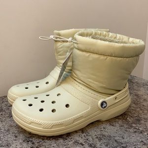 Creme / Off-White Fur-Lined Croc Boots